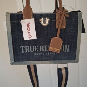 True Religion Blue and Brown Womens Tote Crossbody